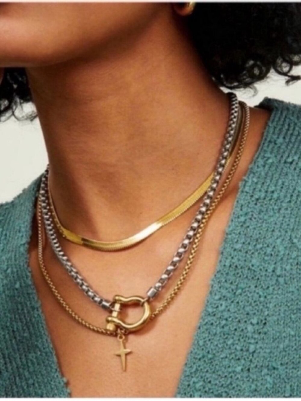 Anthropologie Layered Gold and Silver Mixed-Metal Necklace Set - Picture 2 of 3